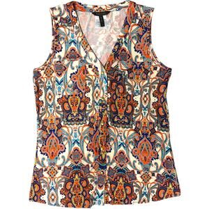 BCBGMaxAzria Paisley Sleeveless Button Front Top Large